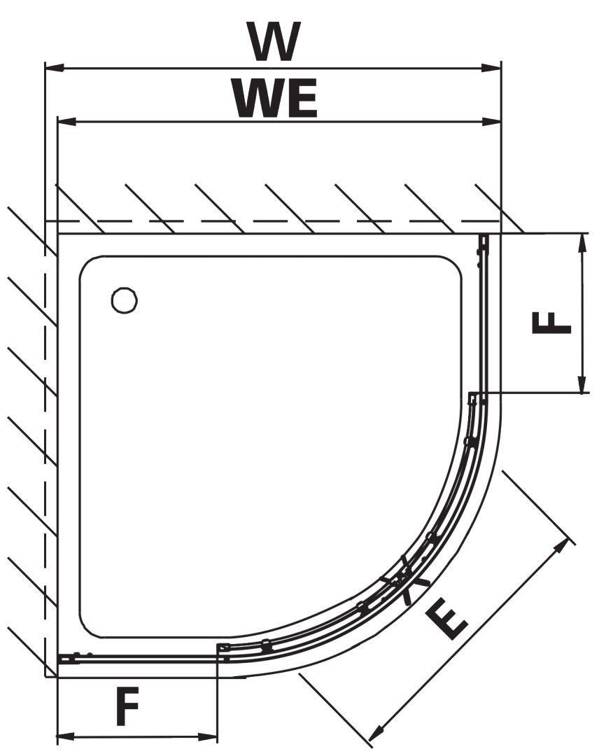 Kermi Viertelkreis-Gleittür Nova 2000 80 x 185 cm Radius 52/55 cm, weiß RAL 9016, Kerolan Fontana