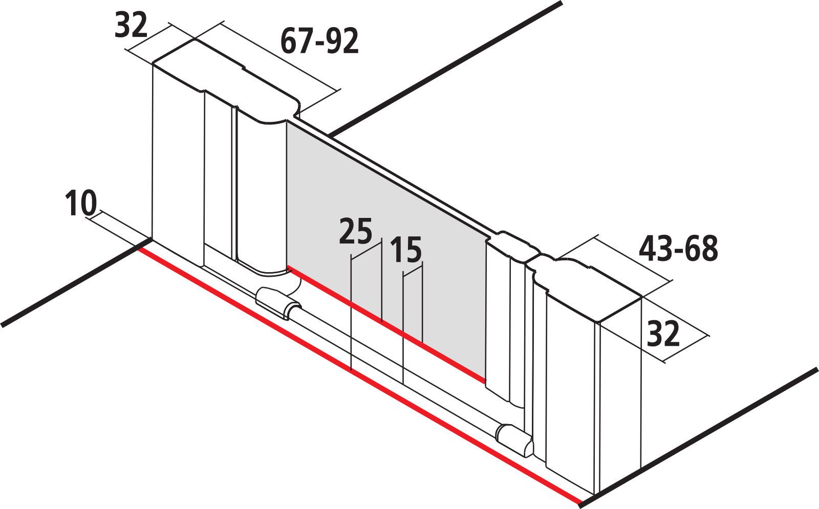 Kermi Pendeltür LIGA 1-flügelig 105 x 200 cm, silber hochglanz, ESG klar Stripe 4 Clean, links, auf Duschwanne