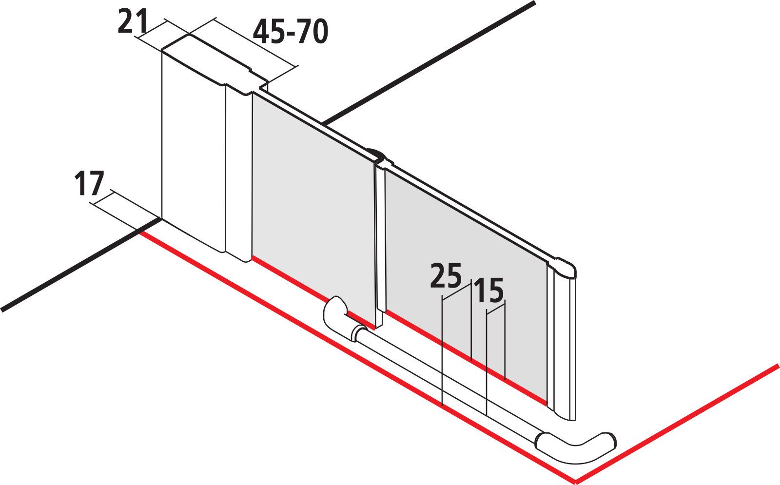 Kermi Eckeinstiegshälfte LIGA 2-teilig Schwingtür mit Festfeld/Wandprofil 120 x 200 cm, rechts, silber hochglanz, ESG klar Stripe 4 Clean, auf Duschwanne