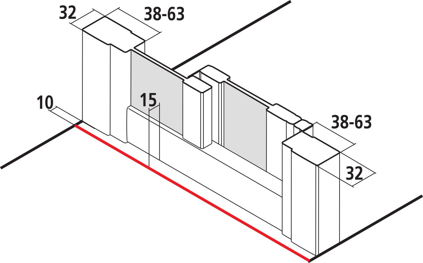 Kermi Gleittür LIGA 2-teilig mit Festfeld 150 x 185 cm, silber mattglanz, ESG klar Clean, rechts