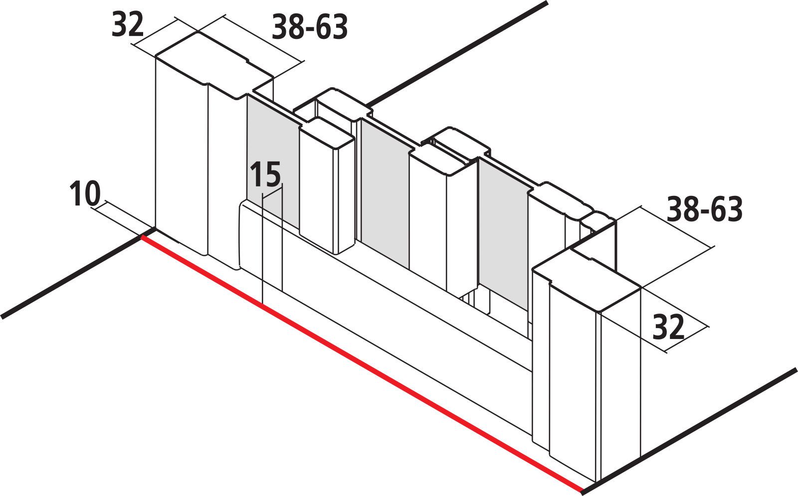 Kermi Gleittür LIGA 3-teilig mit Festfeld 115 x 200 cm, silber hochglanz, ESG klar Clean, links
