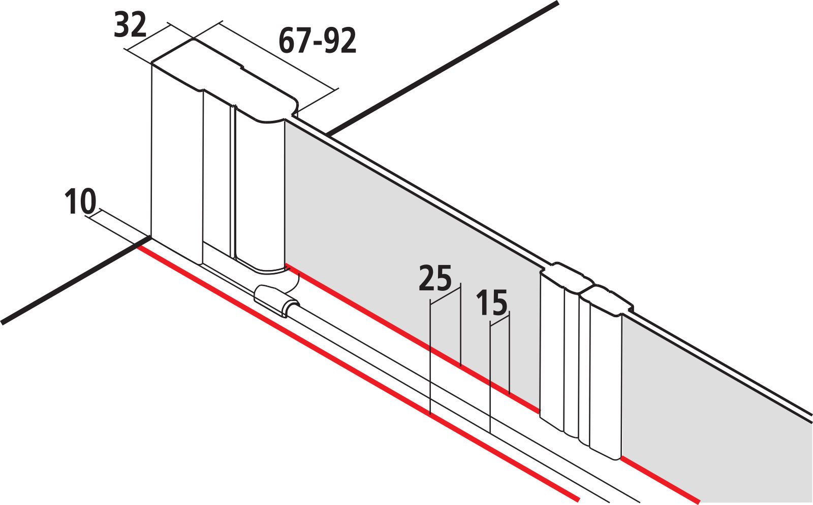 Kermi Pendeltür LIGA 85 x 200 cm, silber mattglanz, ESG klar Dekor Stripe 3, auf Duschwanne