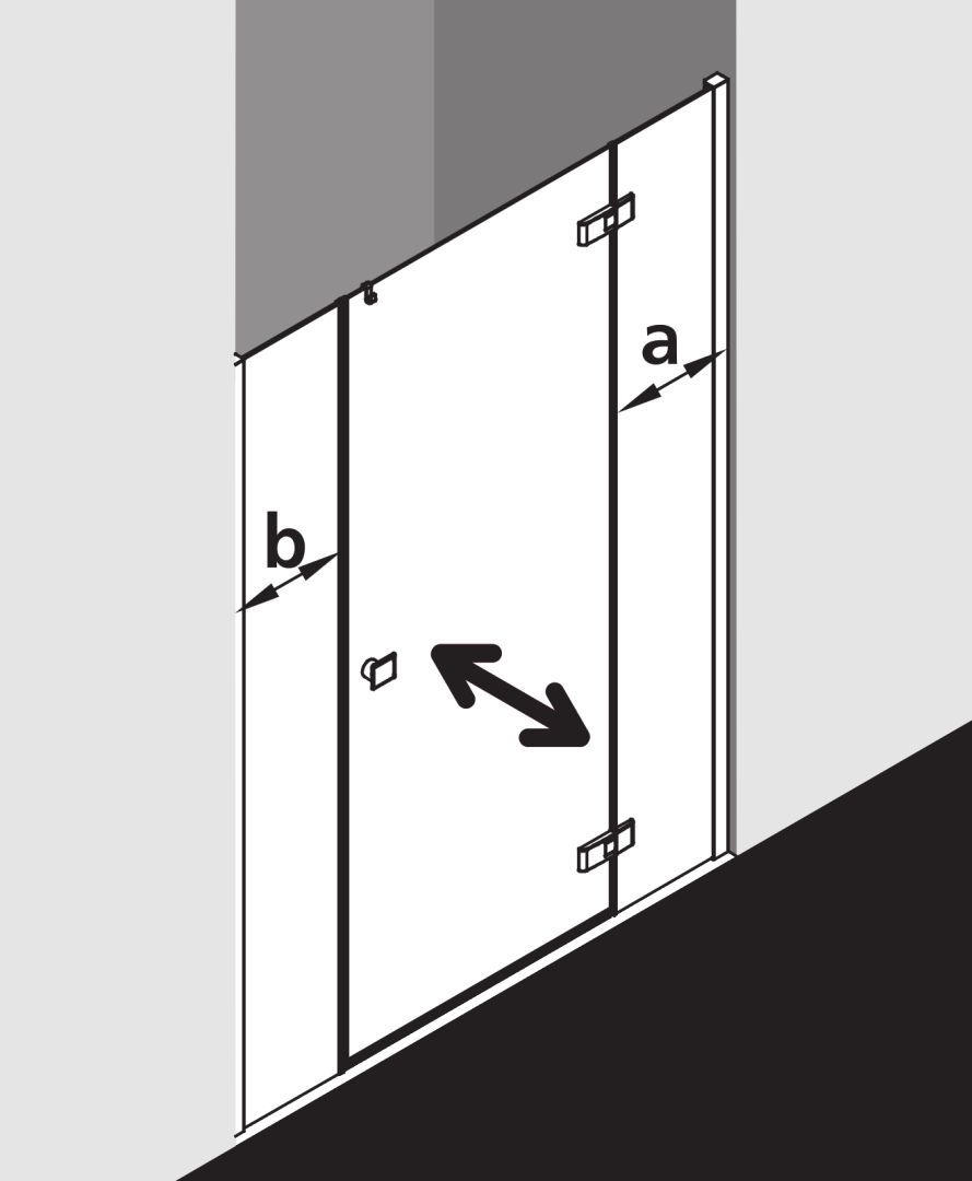 Kermi Pendeltür MENA 1-flügelig mit Festfeld, Wandprofil 160 x 200 cm, silber hochglanz, ESG klar, rechts
