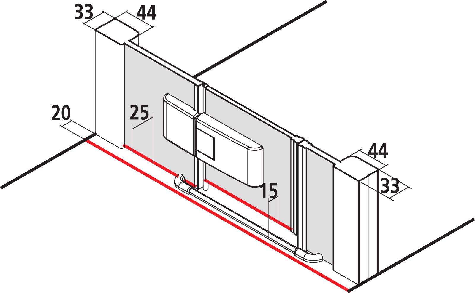 Kermi Pendeltür MENA 1-flügelig mit Festfeld, Wandprofil 160 x 200 cm, silber hochglanz, ESG klar, rechts