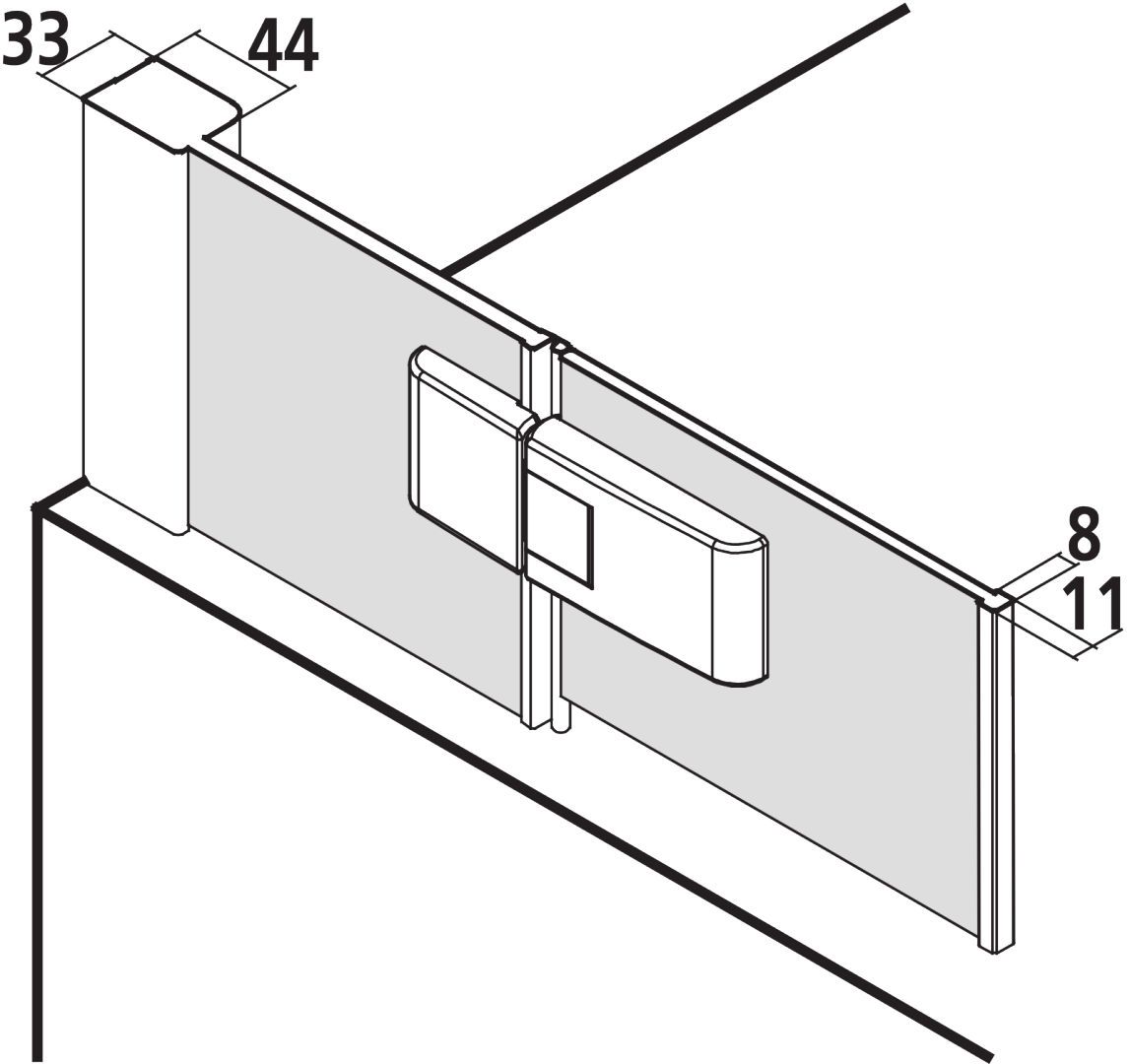 Kermi Pendelflügel mit Festfeld mit Wandprofil MENA 98 x 100 cm, silber hochglanz, ESG Milchglas SR Opaco Clean, rechts