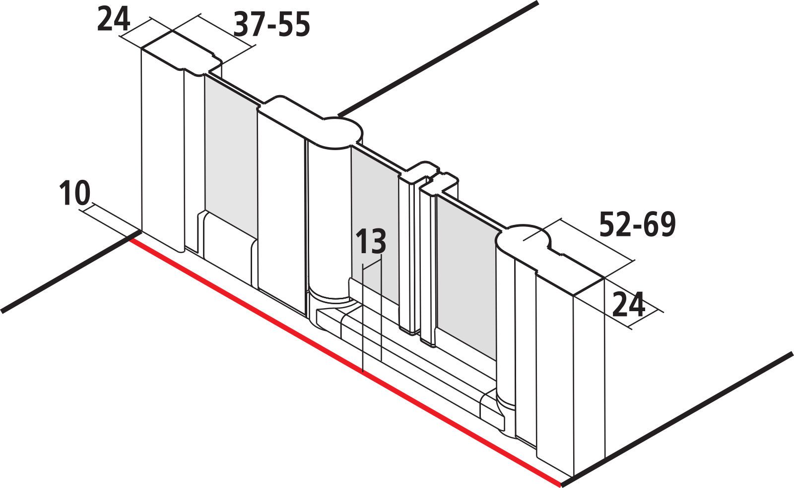 Kermi Pendeltür Nova 2000 mit Festfeld 130 x 185 cm, silber mattglanz, Kerolan Fontana, links