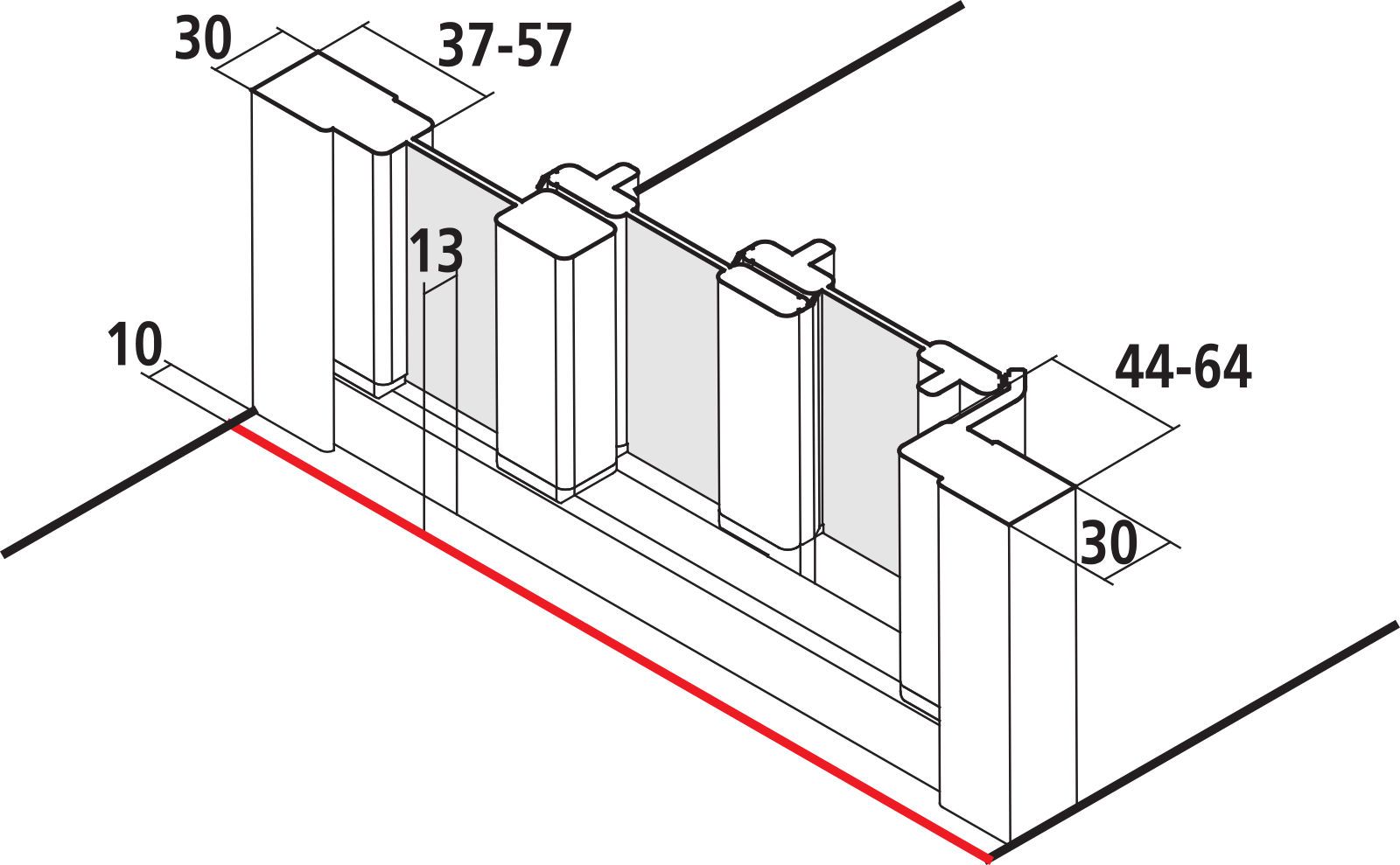 Kermi Gleittür Nova 2000 3-teilig mit Festfeld 90 x 185 cm, silber mattglanz, Kerolan Fontana