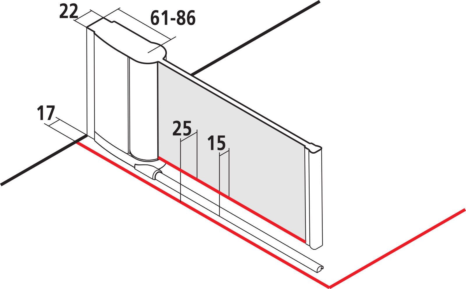 Kermi Pendeltür Pega 1-flügelig 78 x 200 cm, silber hochglanz ESG klar Dekor Stripe 3, links, auf Duschplatz