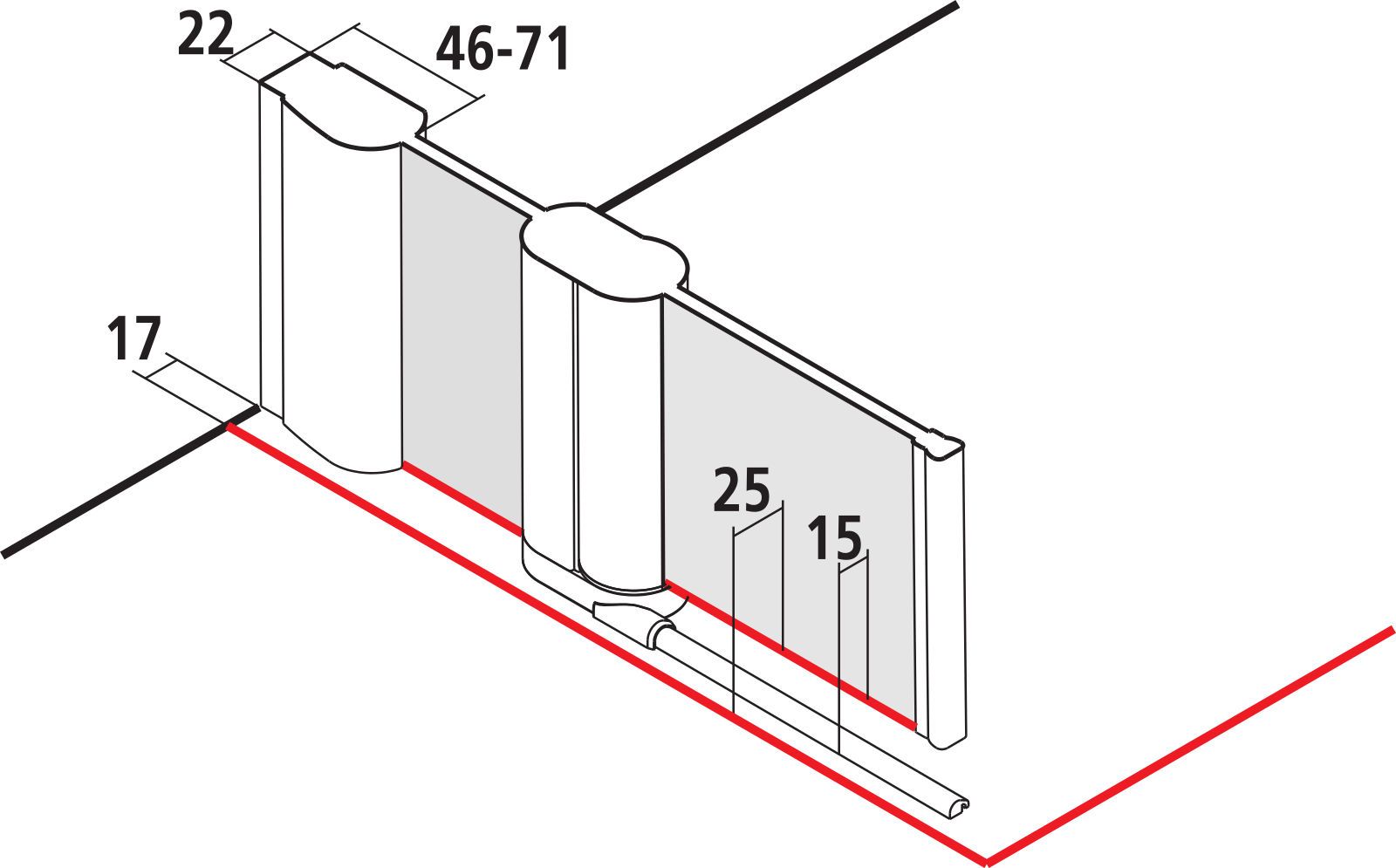 Kermi Pendeltür Pega 1-flügelig mit Festfeld 80 x 200 cm, silber hochglanz ESG klar Dekor Stripe 4, rechts, auf Duschwanne