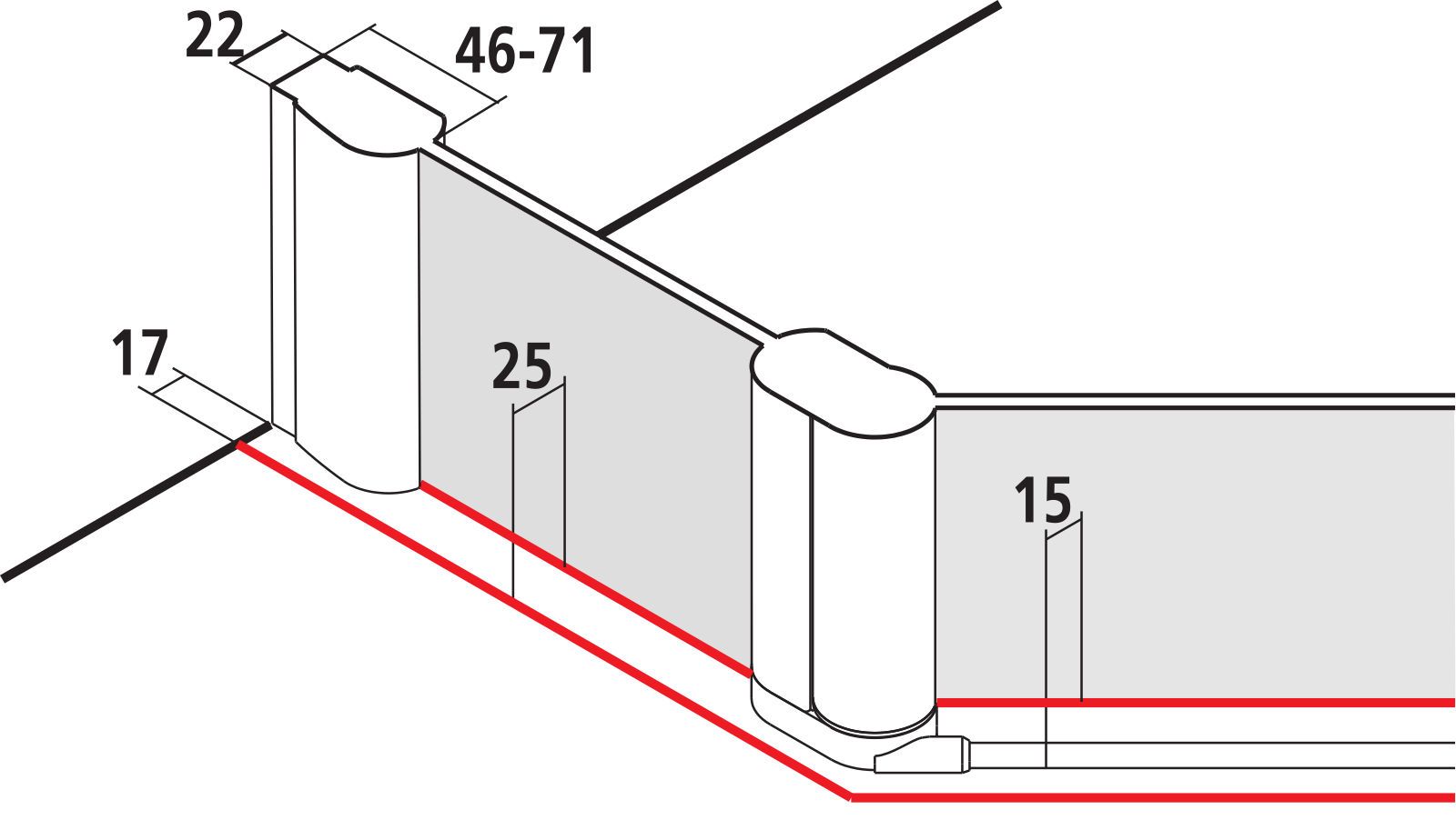 Kermi Fünfeck-Duschkabine Pega Pendeltüren mit Festfeldern 90 x 200 cm, silber hochglanz ESG SR Opaco
