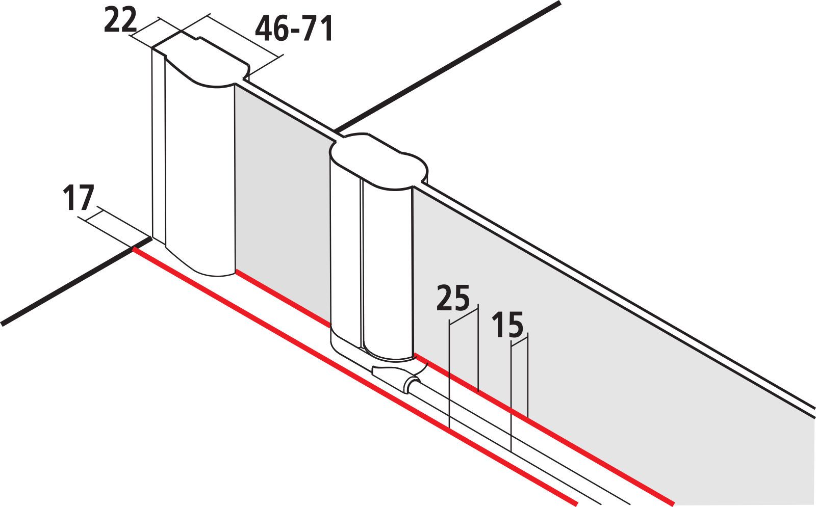 Kermi Viertelkreis-Pendeltür Pega mit Festfeldern 80 x 200 cm, silber hochglanz, ESG klar, Radius 52/55 cm