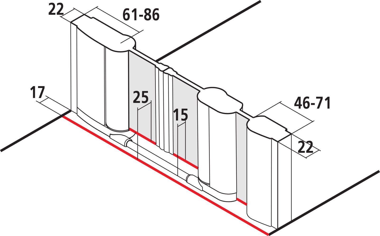 Kermi Pendeltür Pega mit Festfeld 140 x 200 cm, silber hochglanz, ESG klar Clean, rechts, auf Duschwanne
