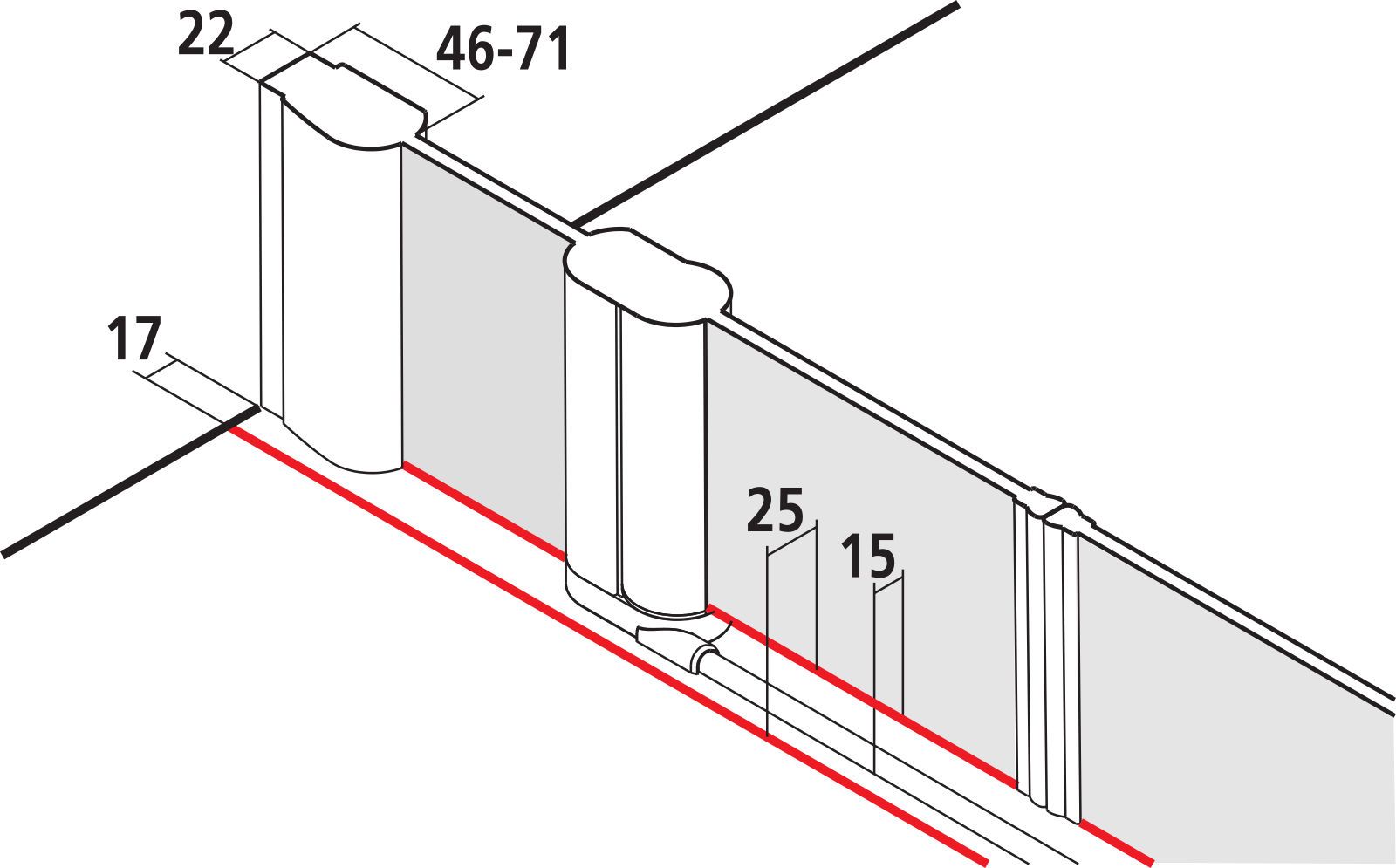 Kermi Pendeltür Pega mit Festfeldern 140 x 185 cm, silber hochglanz ESG SR Opaco, auf Duschwanne