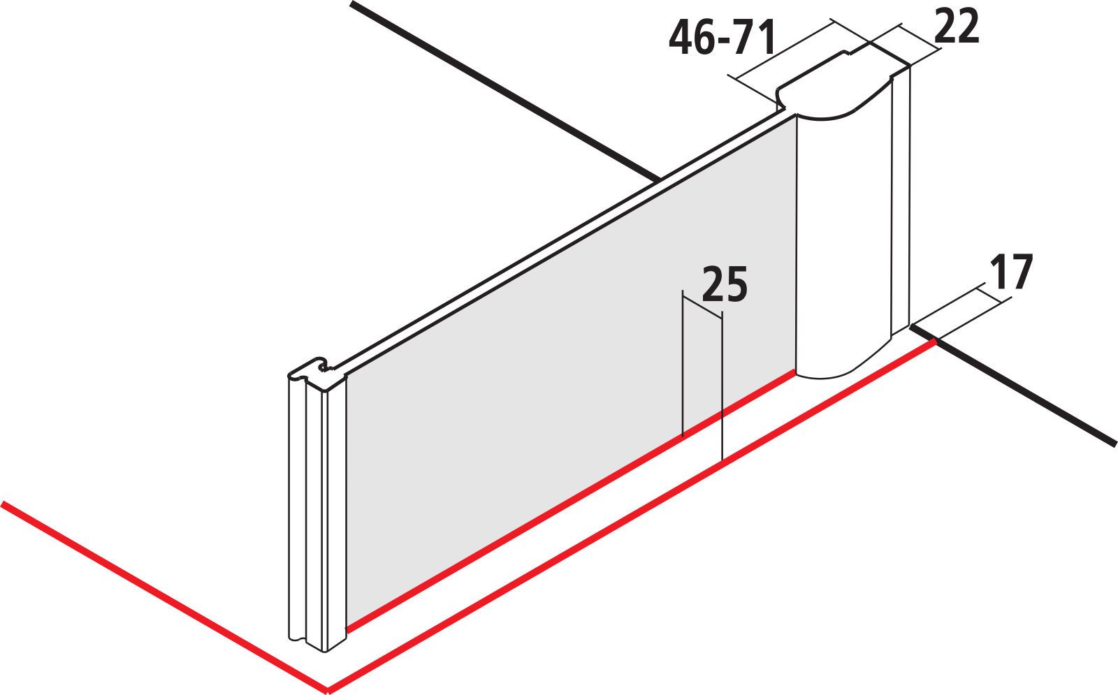 Kermi Seitenwand Pega 80 x 200 cm, silber hochglanz ESG klar Dekor Stripe 4 Clean, auf Duschwanne