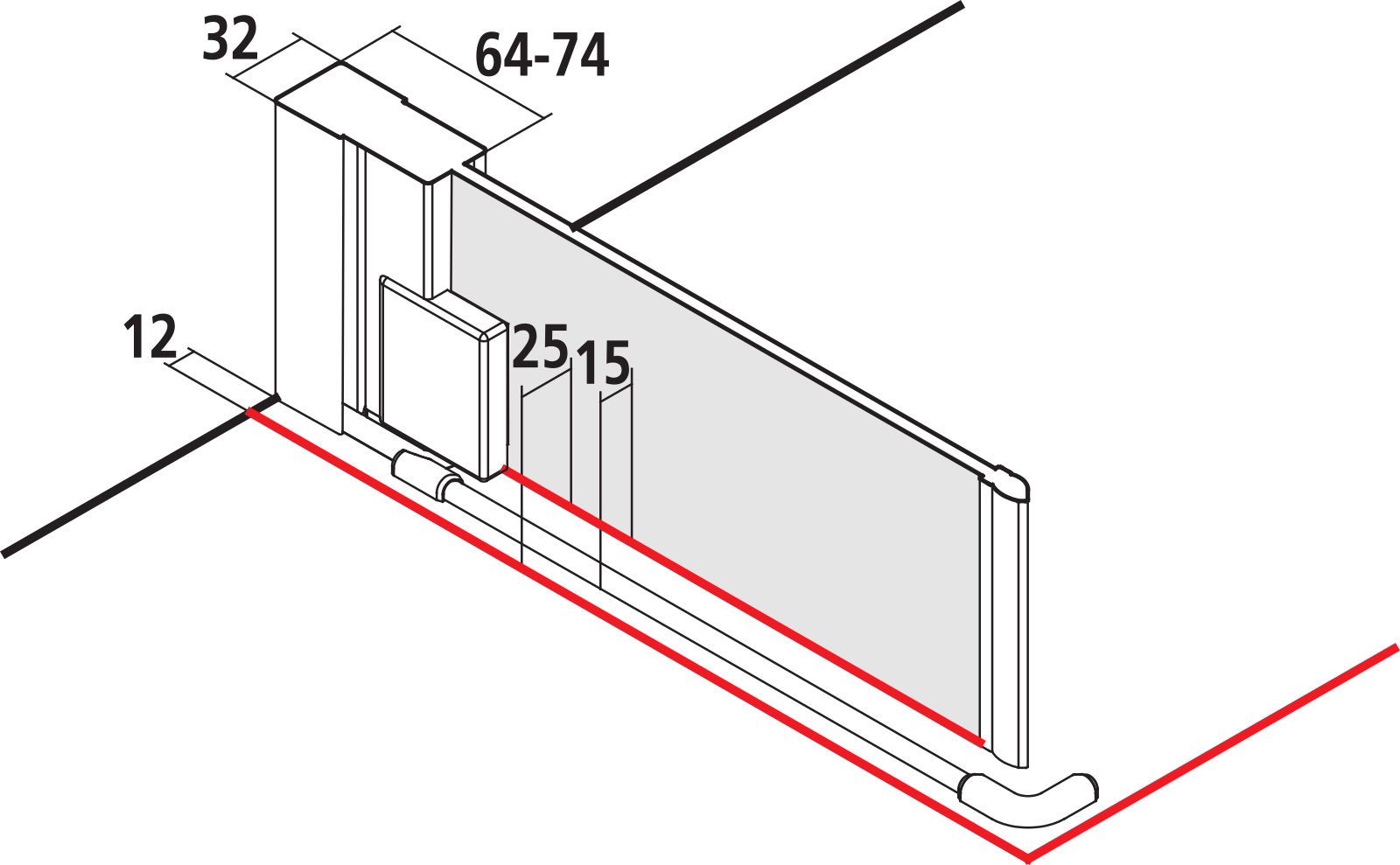 Kermi Eckeinstiegshälfte Raya Pendeltüren 80 x 200 cm, silber mattglanz, ESG klar Dekor Stripe 4, links, auf Duschwanne
