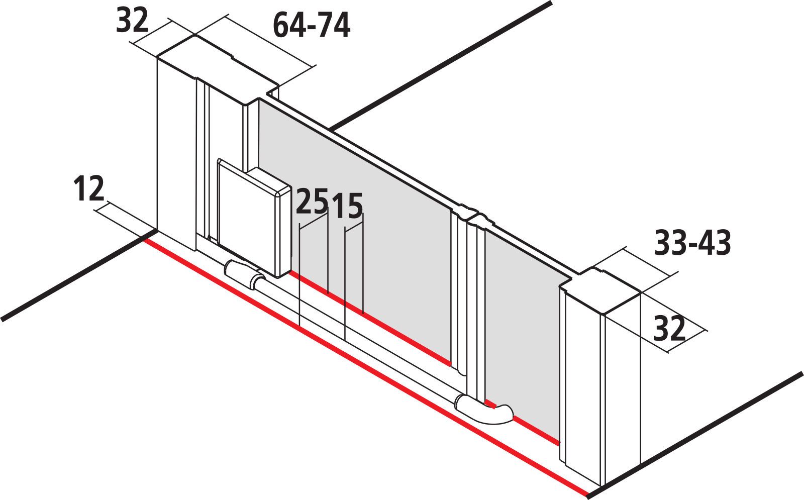 Kermi Pendeltür Raya 1-flügelig mit Festfeld 123 x 200 cm, silber hochglanz, ESG SR Opaco, rechts, auf Duschplatz