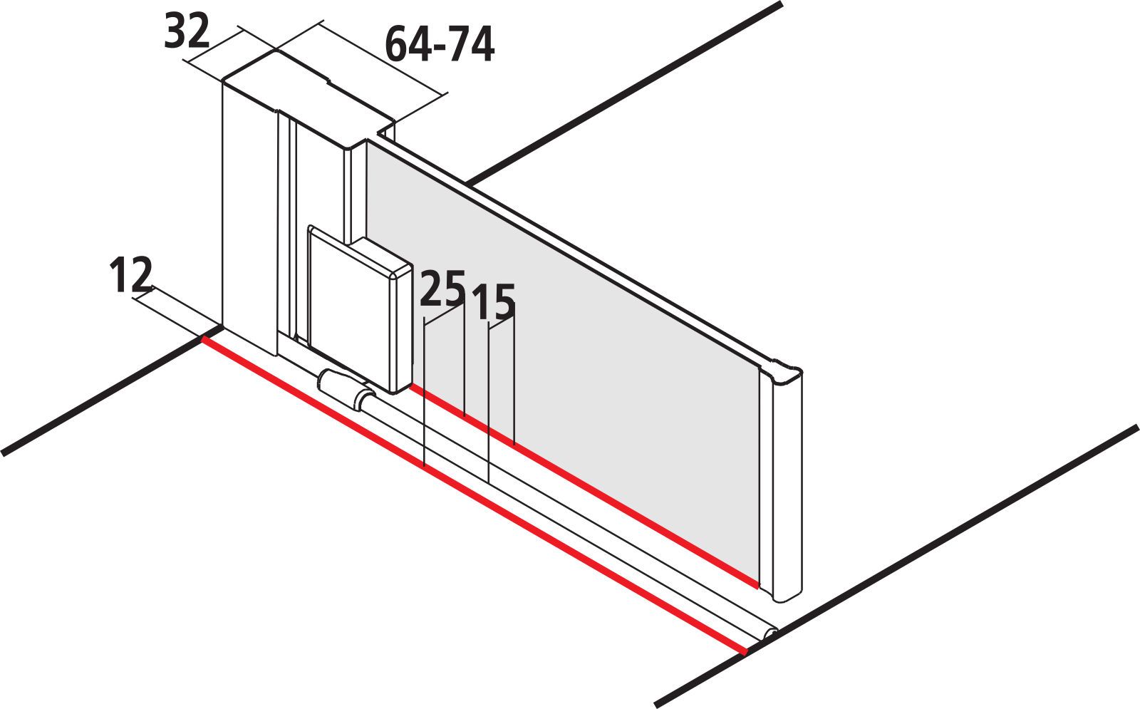 Kermi Pendeltür Raya 1-flügelig in Nische 75 x 185 mm, silber hochglanz, ESG SR OpacoClean, rechts