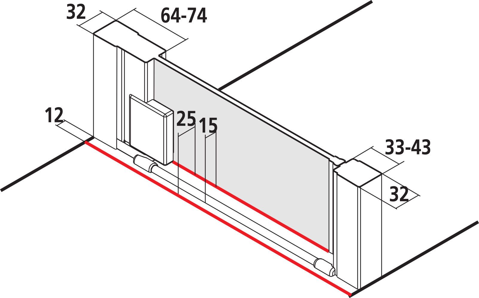 Kermi Pendeltür Raya 1-flügelig 98 x 200 cm, silber hochglanz, ESG klar Dekor Stripe 4 Clean, rechts, auf Duschwanne