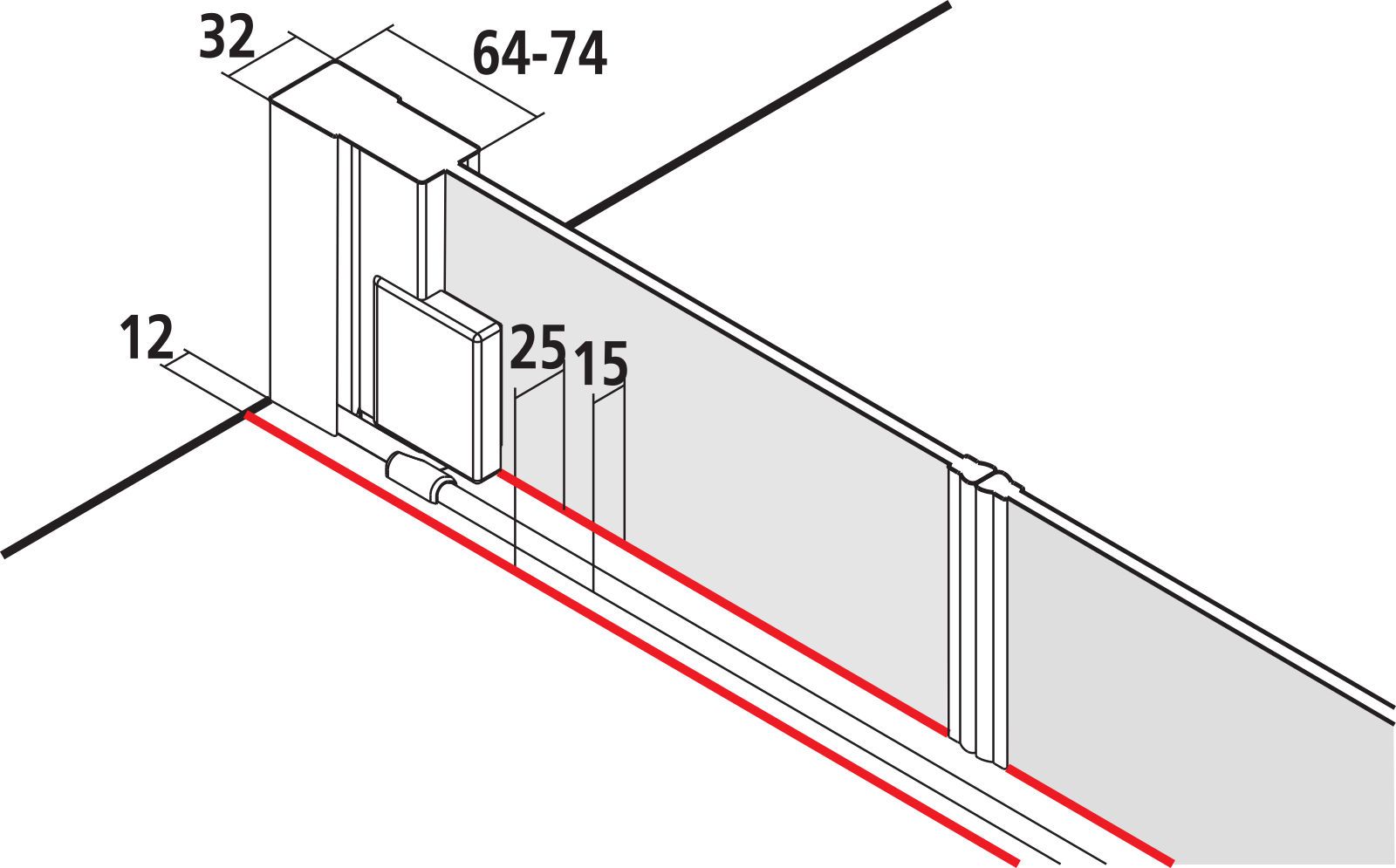 Kermi Pendeltür Raya 110 x 200 cm, silber hochglanz, ESG klar Dekor Stripe 4 Clean, auf Duschwanne
