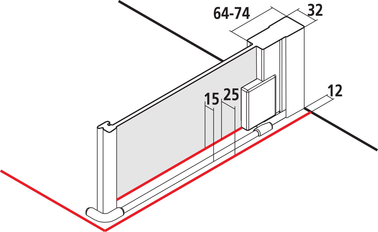 Kermi Seitenwand Raya beweglich 80 x 200 cm, silber hochglanz, ESG SR Opaco, links, auf Duschwanne