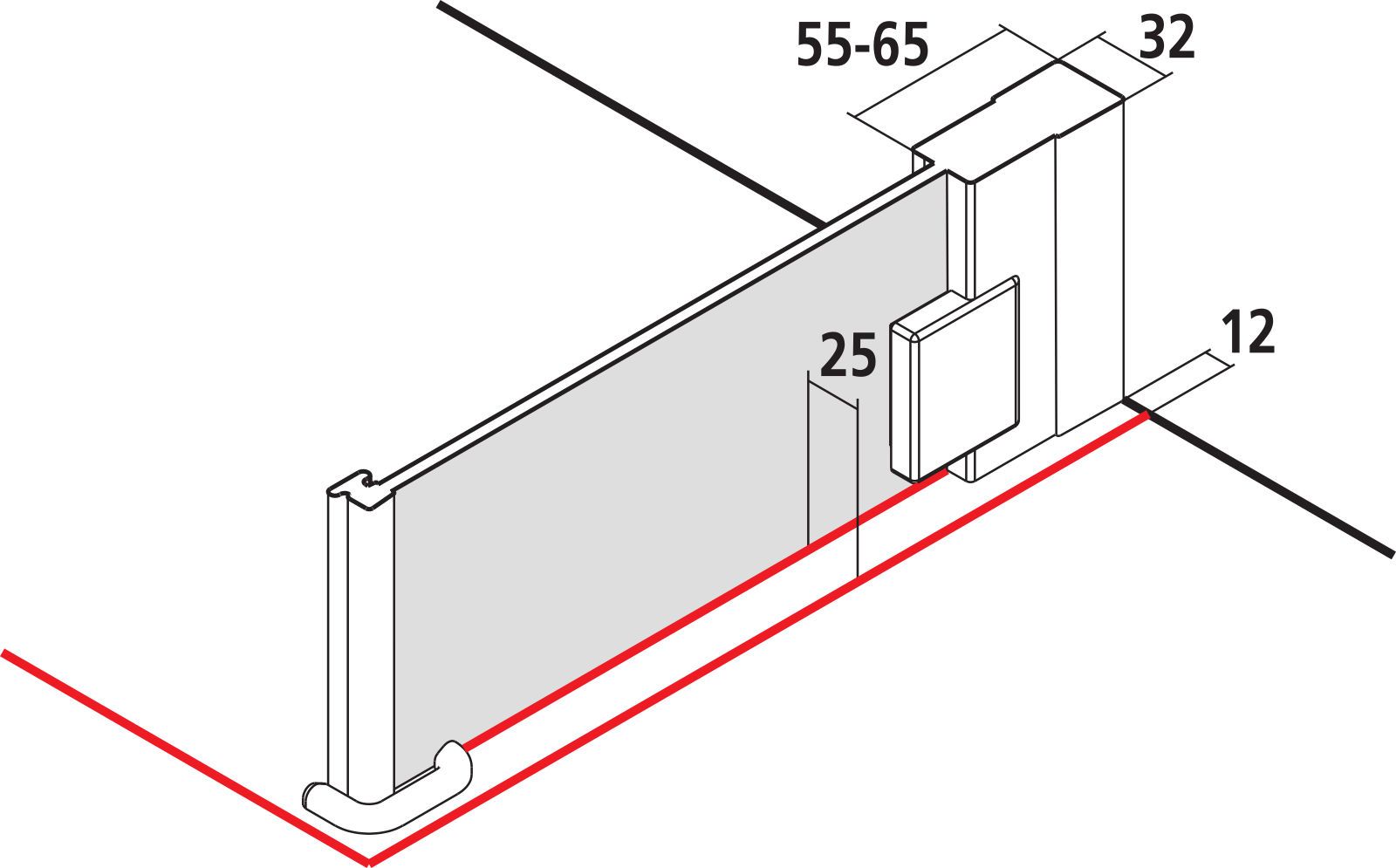 Kermi Seitenwand Raya 120 x 185 cm, silber mattglanz, ESG SR Opaco, links, auf Duschwanne