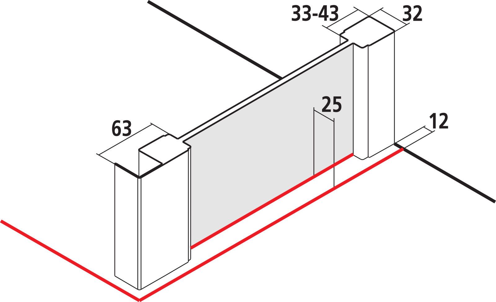 Kermi Seitenwand Raya 93 x 200 cm, silber hochglanz, ESG klar Dekor Stripe 4, auf Duschplatz