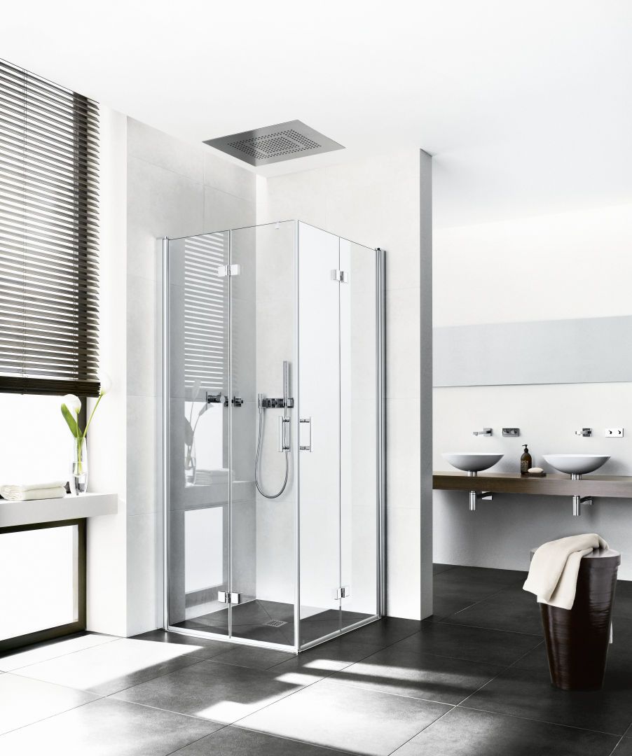 Kermi Eckeinstiegshälfte Diga 2-teilig Pendel-Falttür 78 x 200 cm, silber hochglanz, ESG SR Opaco Clean, rechts, auf Duschplatz