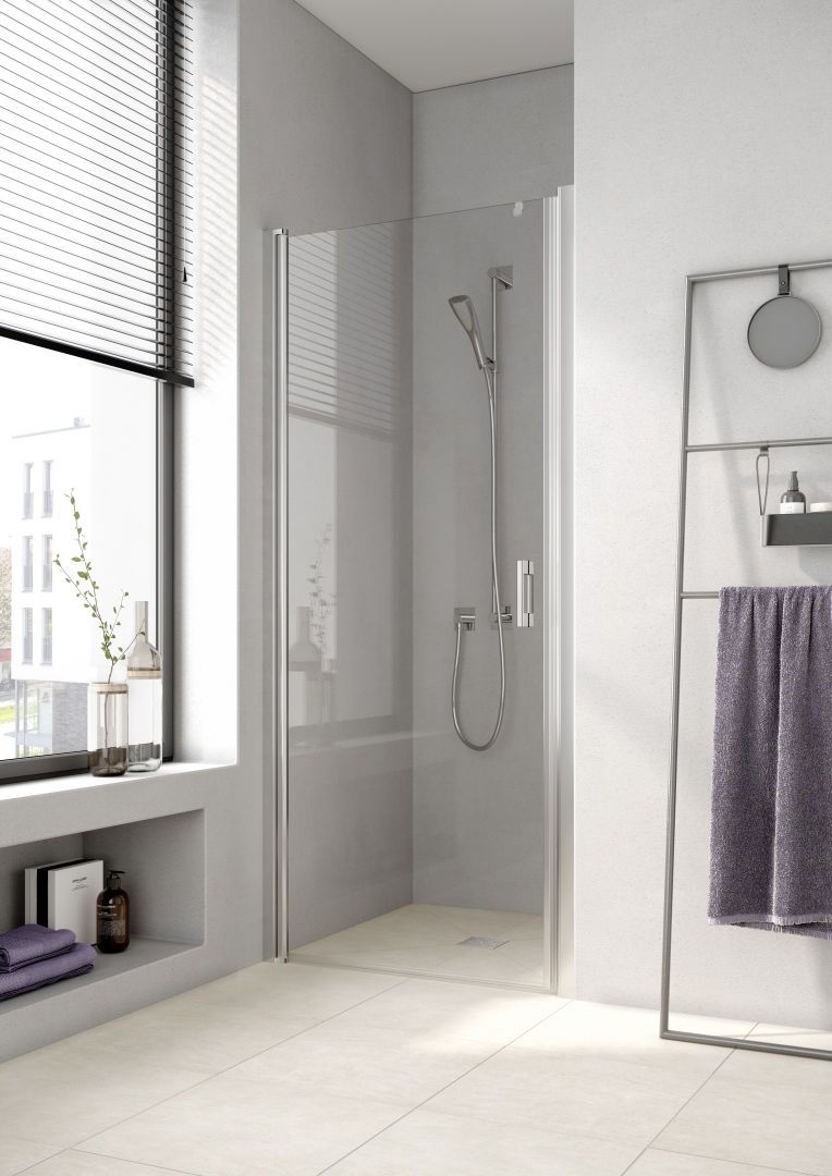 Kermi Pendeltür LIGA 1-flügelig 80 x 200 cm, silber mattglanz, ESG klar Stripe 4 Clean, links, auf Duschwanne Kermi Pendeltür LIGA 1-flügelig 80 x 200 cm, silber mattglanz, ESG klar Stripe 4 Clean, links, auf Duschwanne