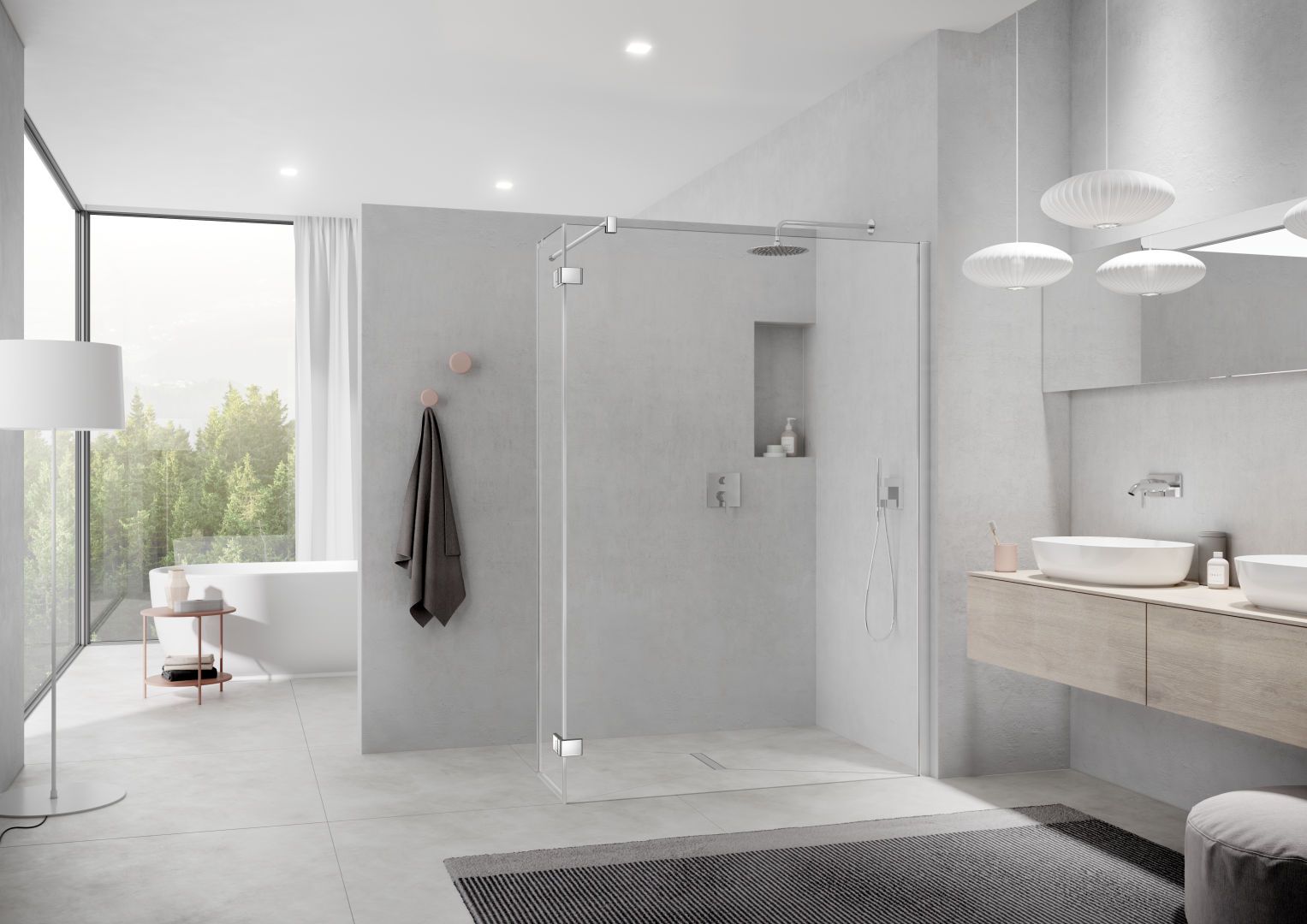 Kermi Seitenwand Walk-In MENA mit beweglichem Flügel 90 x 200 cm, schwarz soft, ESG Milchglas SR Opaco, mit Wandprofil, rechts