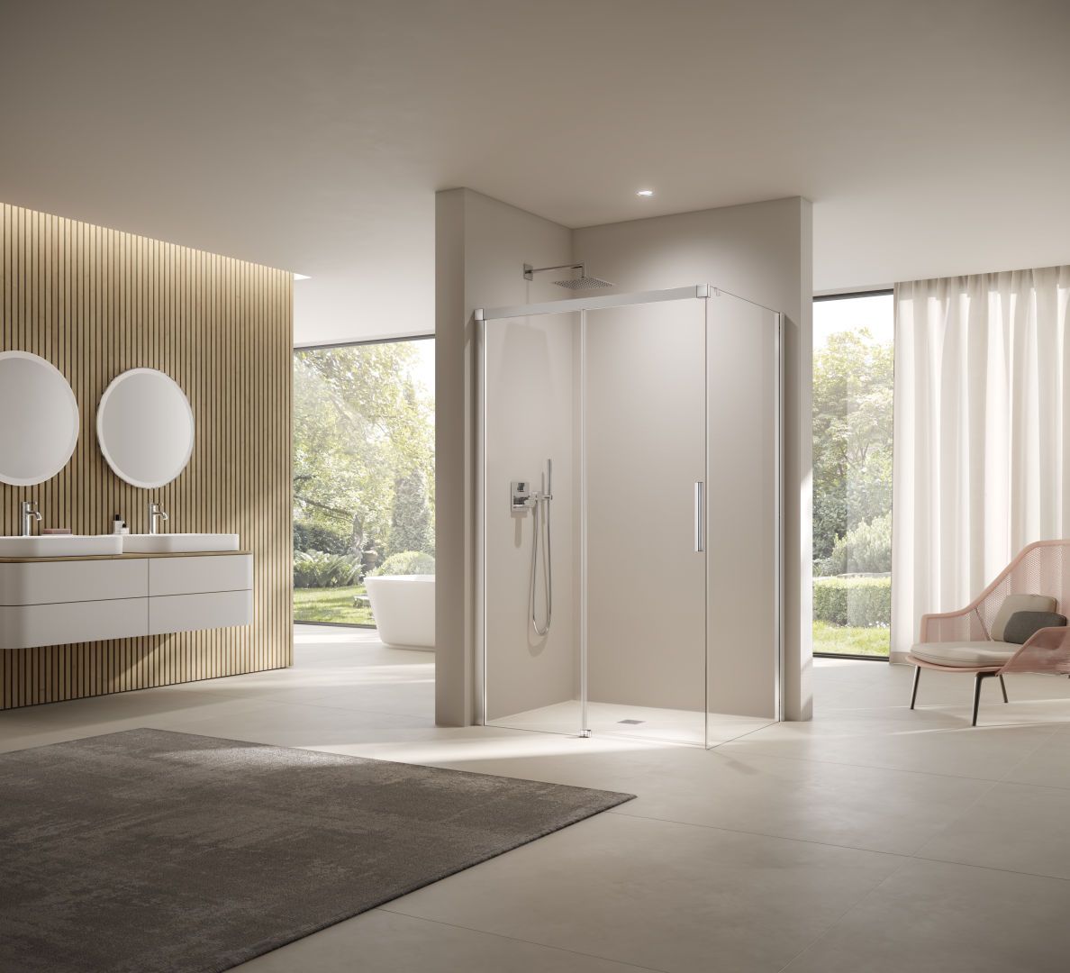 Kermi Seitenwand NICA 80 x 200 cm, schwarz soft, ESG Milchglas SR Opaco Clean, rechts, auf Duschwanne