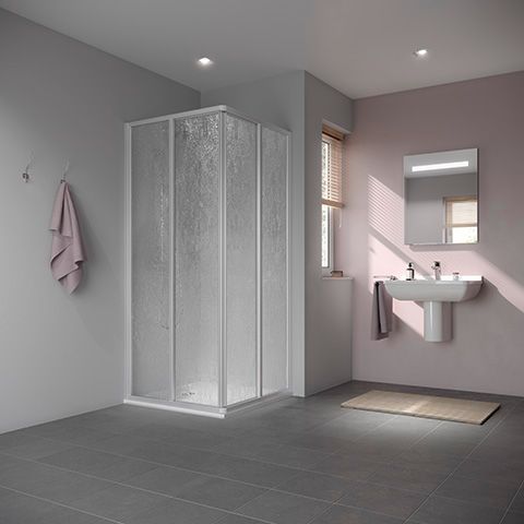 Kermi Eckeinstiegshälfte Nova 2000 2-teilig Gleittüren 90 x 185 cm, weiß RAL 9016, Kerolan Fontana