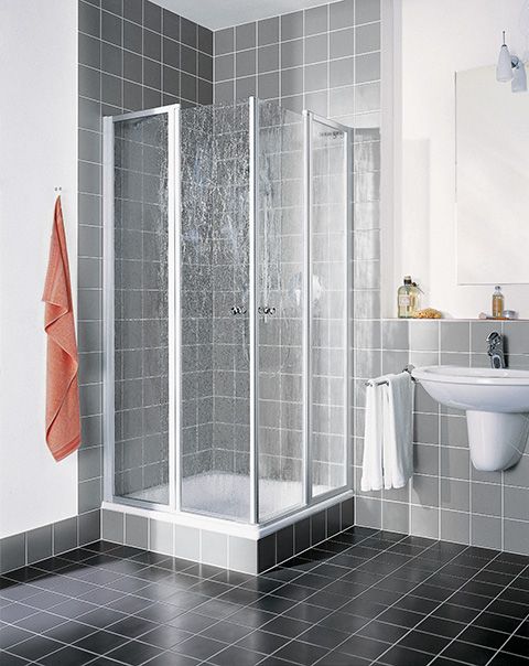 Kermi Eckeinstiegshälfte Nova 2000 2-teilig Pendeltüren mit Festfeldern 90 x 185 cm, silber mattglanz, Kerolan Fontana, rechts