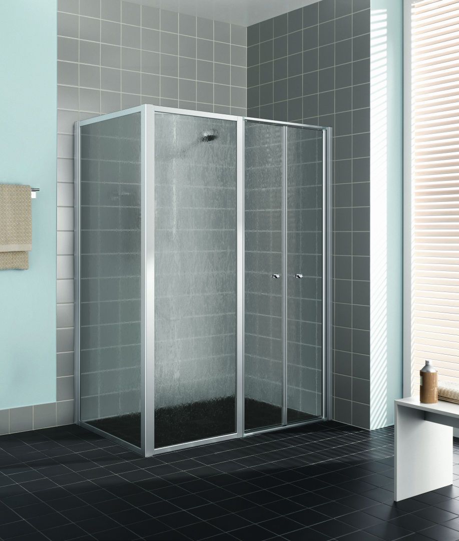 Kermi Pendeltür Nova 2000 mit Festfeld 130 x 185 cm, silber mattglanz, Kerolan Fontana, links