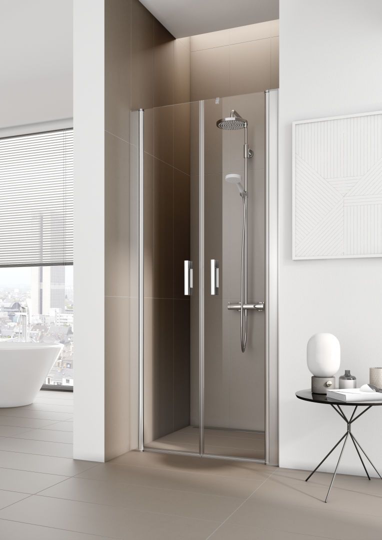 Kermi Pendeltür Pega 78 x 185 cm, silber hochglanz ESG SR Opaco, auf Duschplatz