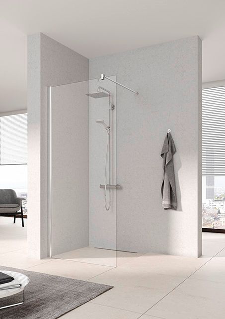 Kermi Seitenwand Walk-In Pega 75 x 200 cm, silber hochglanz ESG klar Dekor Stripe 4, 90Grad Stabilisierung