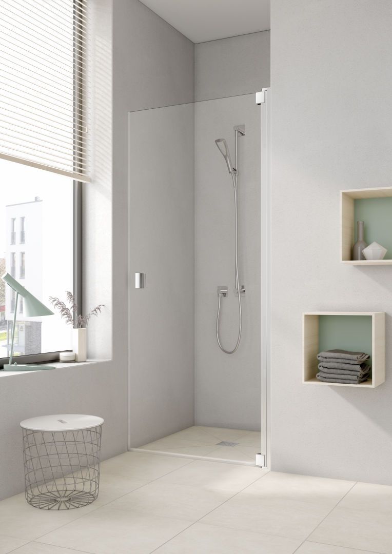 Kermi Pendeltür Raya 1-flügelig in Nische 75 x 185 mm, silber hochglanz, ESG SR OpacoClean, rechts