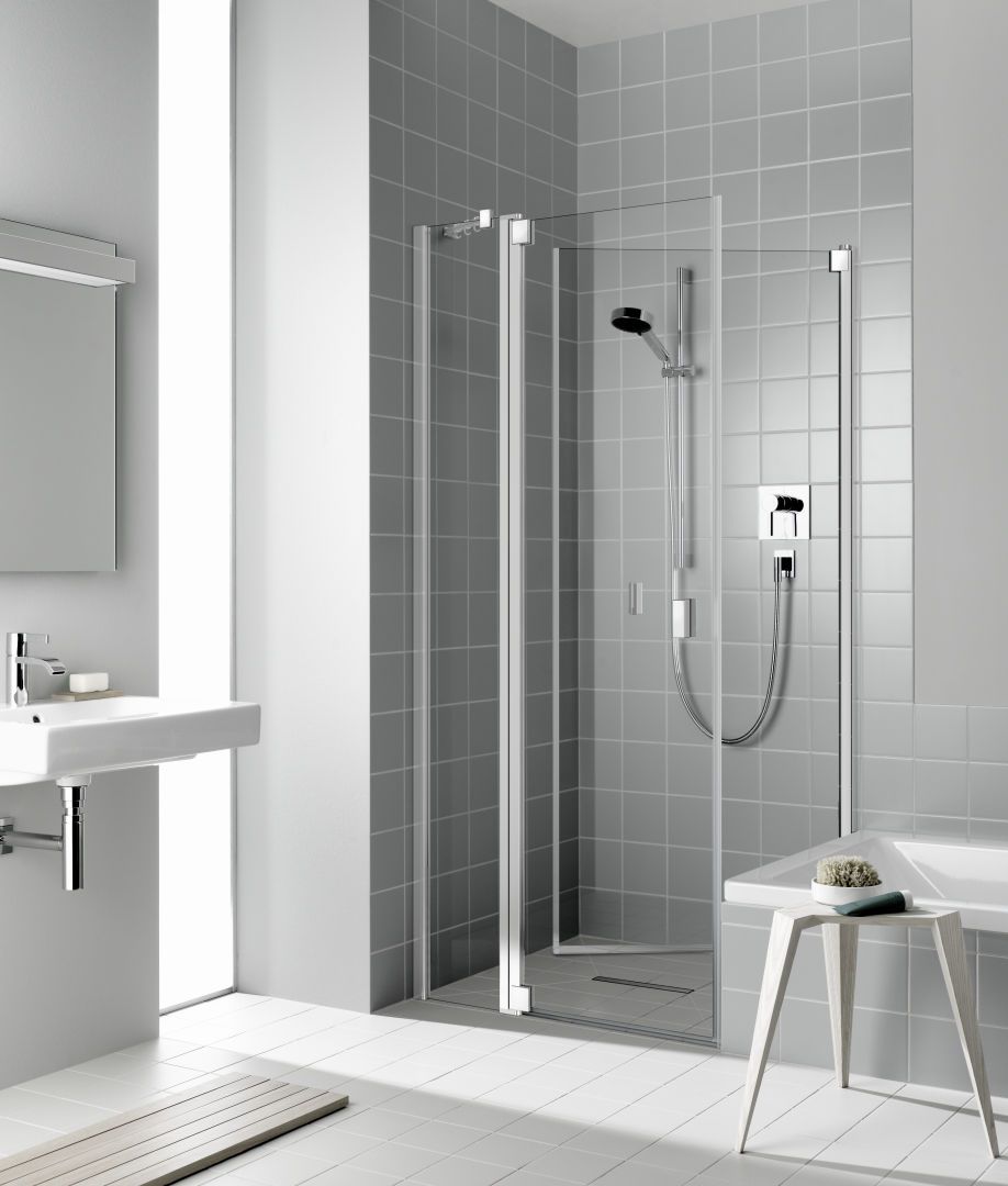 Kermi Seitenwand Raya beweglich 80 x 200 cm, silber hochglanz, ESG SR Opaco, links, auf Duschwanne