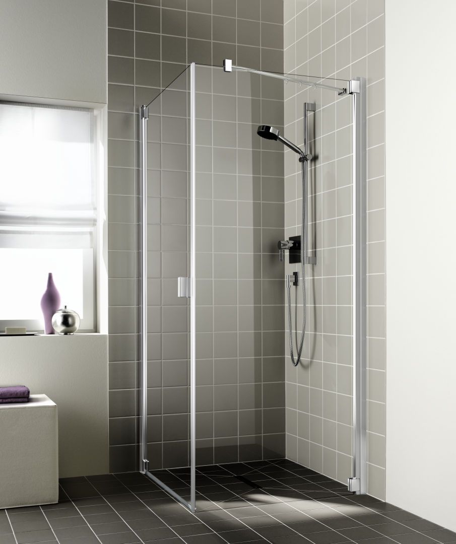 Kermi Seitenwand Raya 80 x 200 cm, silber mattglanz, ESG klar Dekor Stripe 3 Clean, rechts, auf Duschwanne