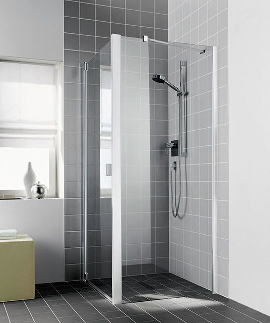 Kermi Seitenwand Raya 103 x 200 cm, silber hochglanz, ESG SR OpacoClean, auf Duschplatz