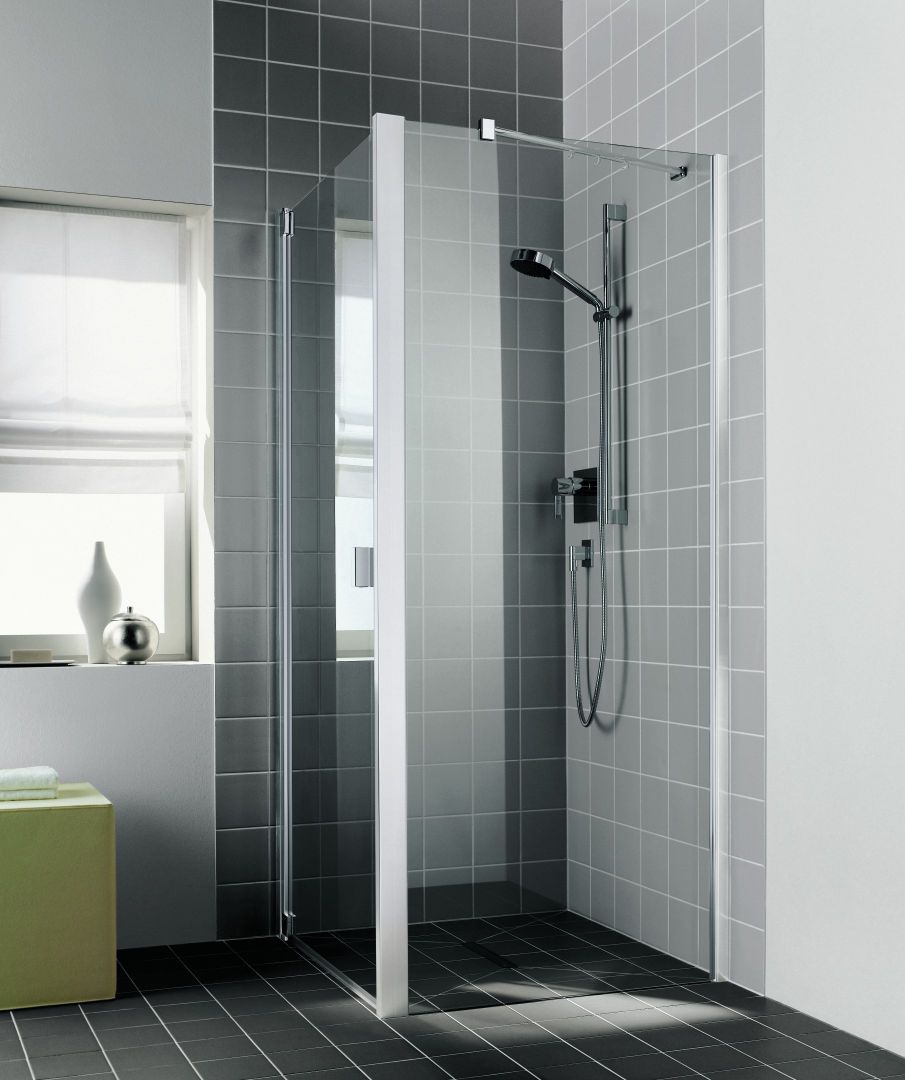 Kermi Seitenwand Raya 93 x 200 cm, silber hochglanz, ESG klar Dekor Stripe 4, auf Duschplatz