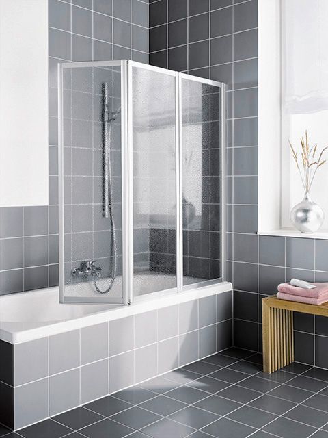 Kermi Faltwand Vario 2000 3-flügelig auf Badewanne 101,1-102,7x140cm, weiß, ESG SR Opaco