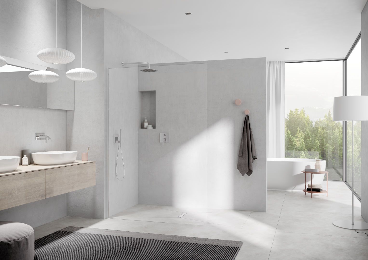 Kermi Glasanlage Walk-In XC 50 x 200 cm, silber mattglanz, ESG klar Opaco Clean