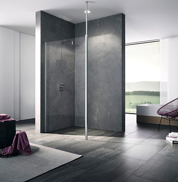 Kermi Glasanlage Walk-In XB 160 x 200 cm, silber hochglanz, ESG SR Opaco Clean, links