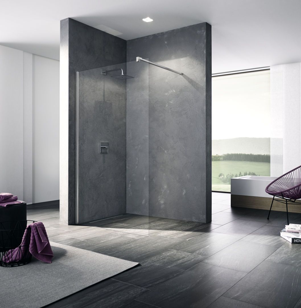 Kermi Glasanlage Walk-In XB 88-90 x 200 cm, silber hochglanz, ESG Stripe 4, 90Grad Stabilisierung rechteckig