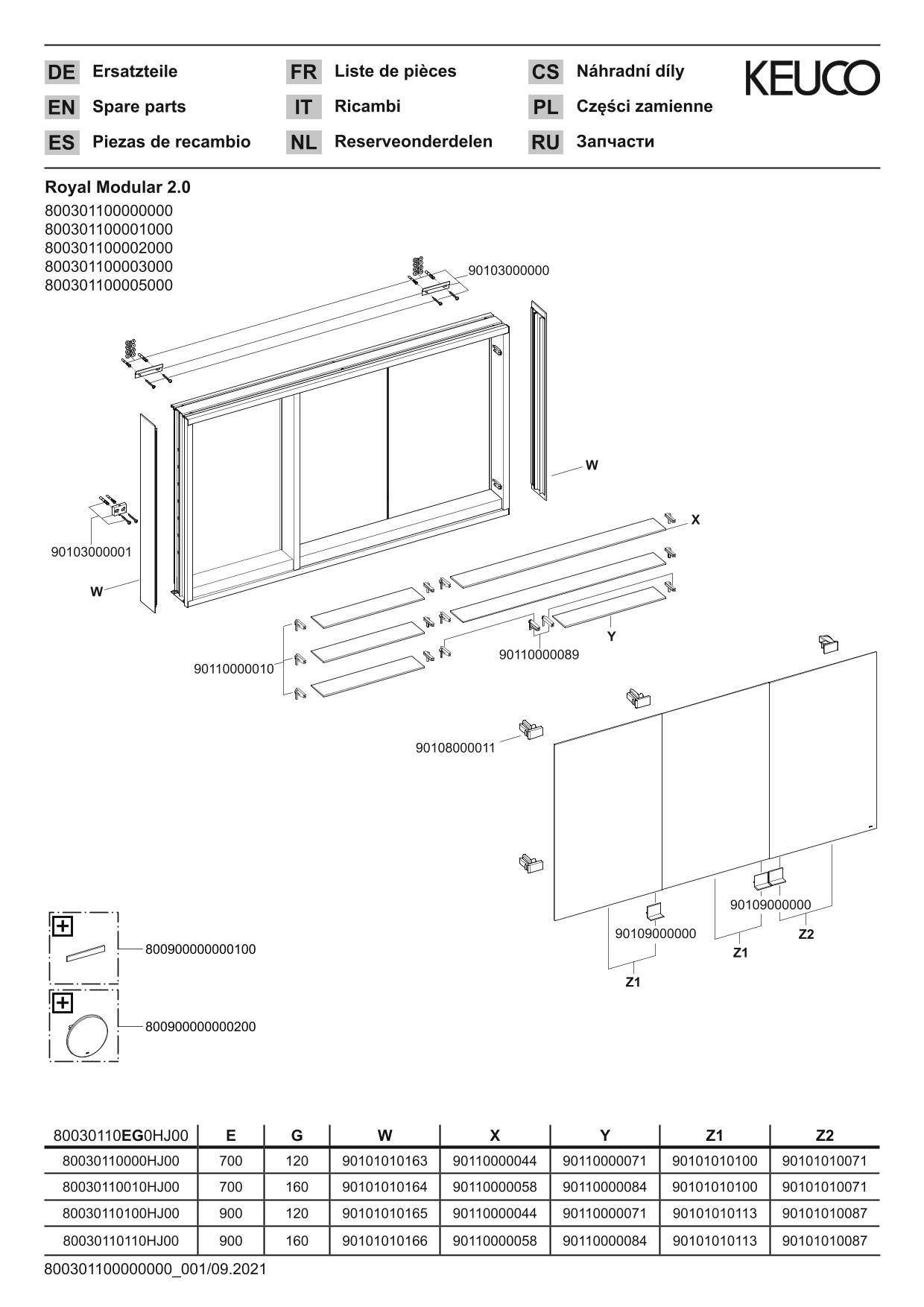 KEUCO Spiegelschrank Royal Modular 2.0 1000 x 900 x 160 mm, ohne Steckdose, Wandvorbau, 3 Türen