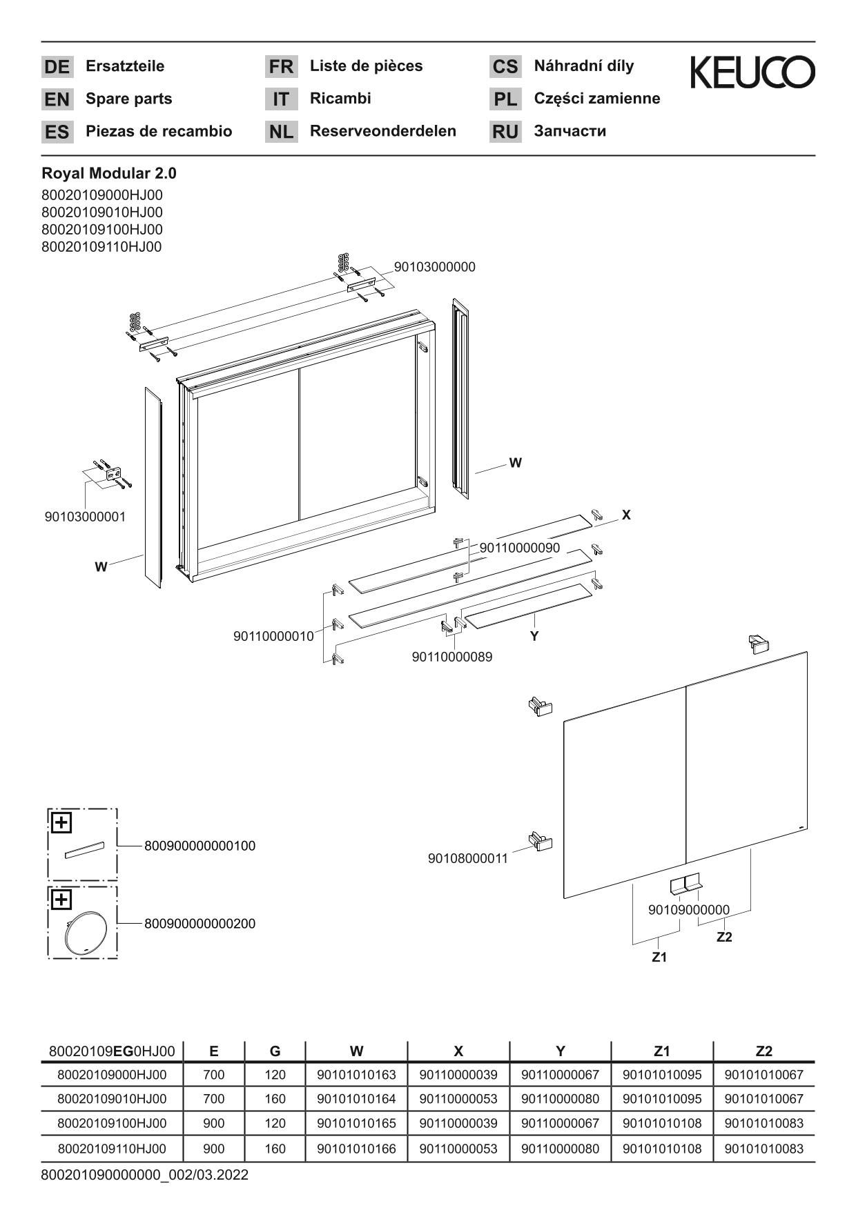 KEUCO Spiegelschrank Royal Modular 2.0 900 x 700 x 160 mm, 1 Steckdose, 1 Doppel-USB-Ladestelle, Wandvorbau, 2 Türen