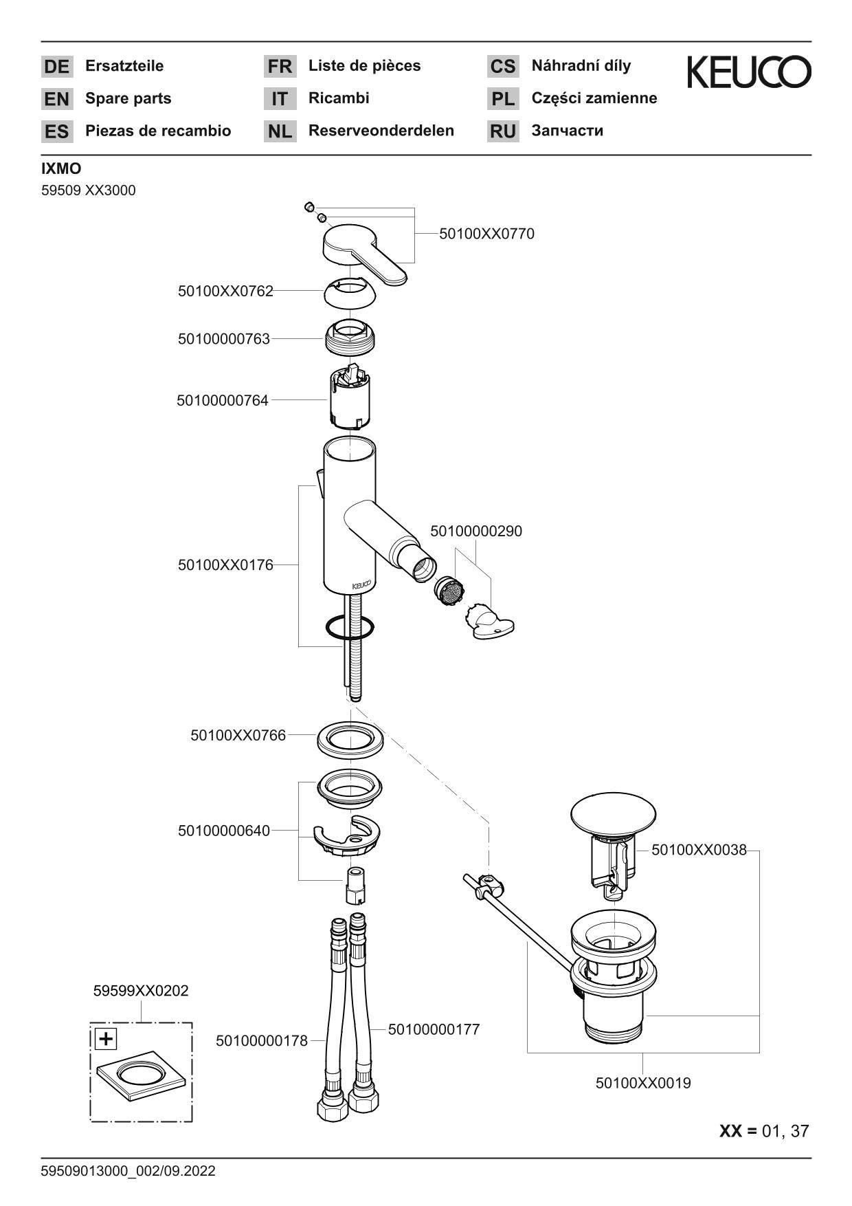 KEUCO Bidet-Einhebelmischer IXMO Flat Ausladung 110mm, mit Ablaufgarnitur, verchromt