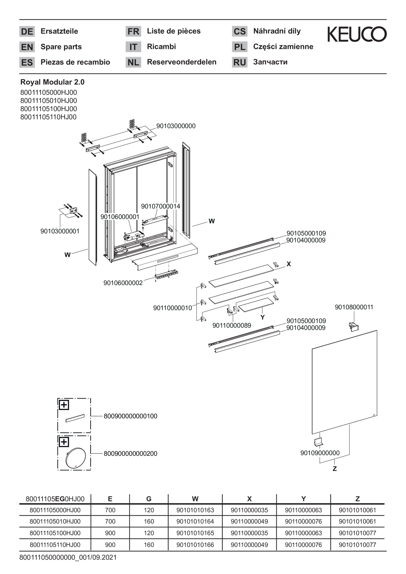 KEUCO Spiegelschrank Royal Modular 2.0 500 x 900 x 120 mm, ohne Steckdose, Wandvorbau, 1-türig, rechts, beleuchtet