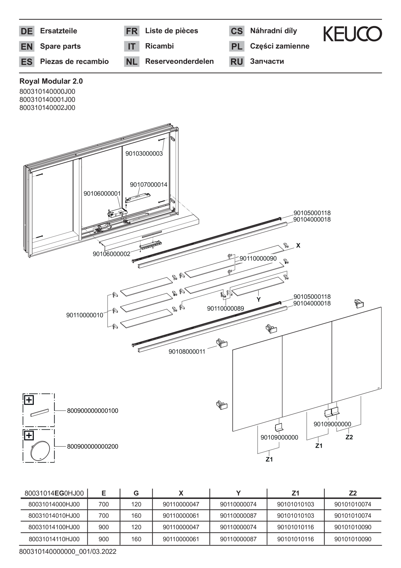 KEUCO Spiegelschrank Royal Modular 2.0 140 x 90 x 12 cm, 2 Steckdosen, UP, 3-türig, beleuchtet