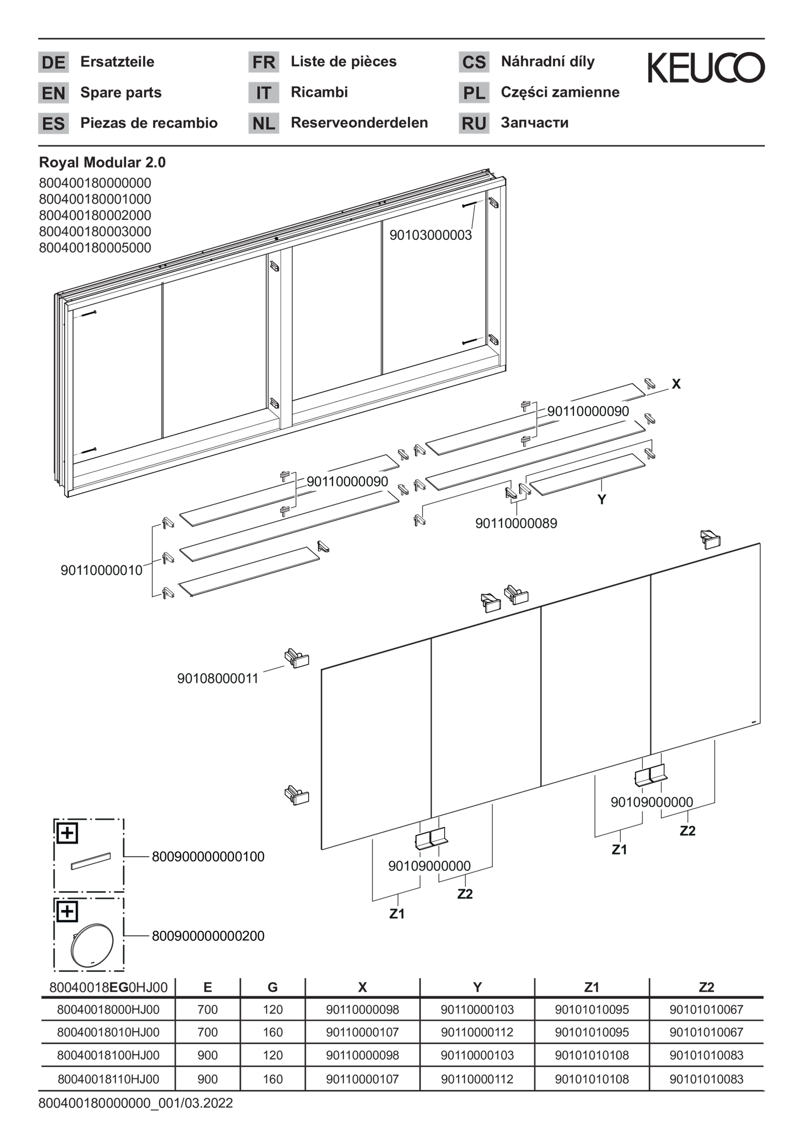 KEUCO Spiegelschrank Royal Modular 2.0 1800 x 900 x 160 mm, 4 Steckdosen, Wandeinbau, 4 Türen